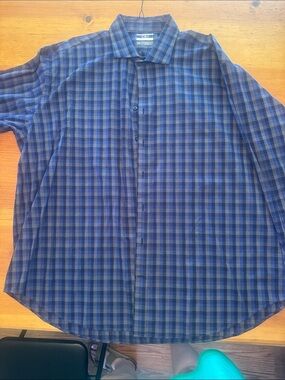 Men's Blue Plaid Dress Shirt - Tailored Spread Collar